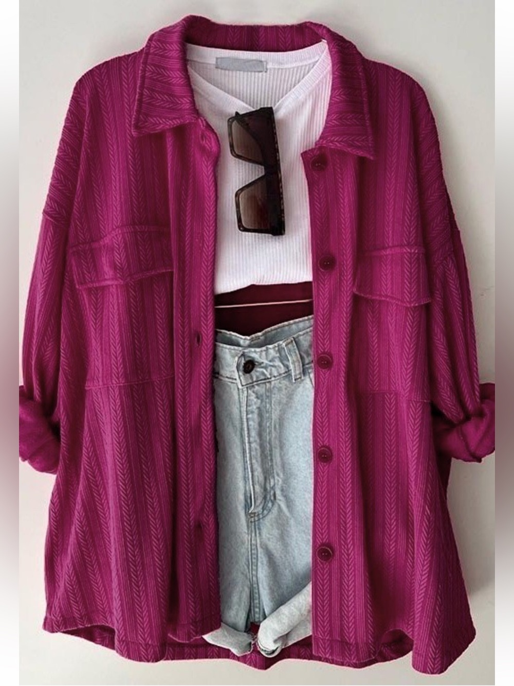 ShopEvelynne Fuchsia Button-Down Shirt Jacket